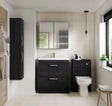 Modern bathroom featuring Nuie Athena WC Toilet Back to Wall Unit in Hacienda Black with matching vanity and storage cabinets