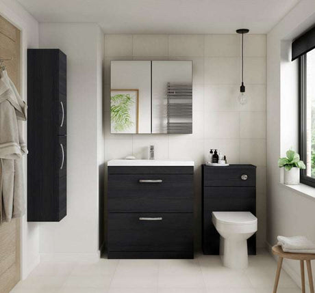 Nuie Athena 2-Door Wall Hung Tall Unit 300mm Wide - Hacienda Black - MOD662