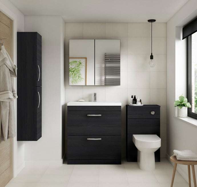 Nuie 2-Drawer Athena Floor Standing Vanity Unit with Basin-1 800mm Wide - Hacienda Black - ATH054A