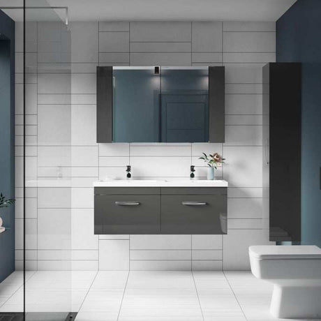 Nuie (75/25) Athena Mirrored Cabinet 600mm Wide - Gloss Grey - MOC324