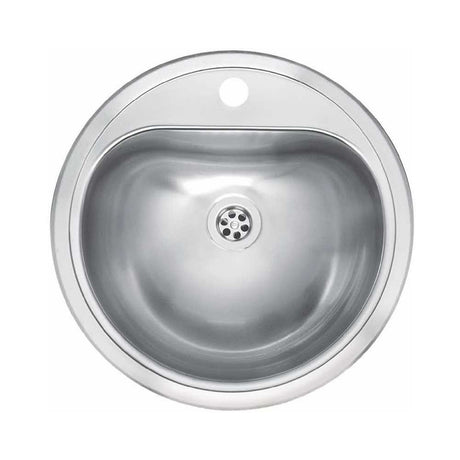 Reginox Stainless Steel Atlantis round commercial sink with tap hole, smooth finish, no overflow