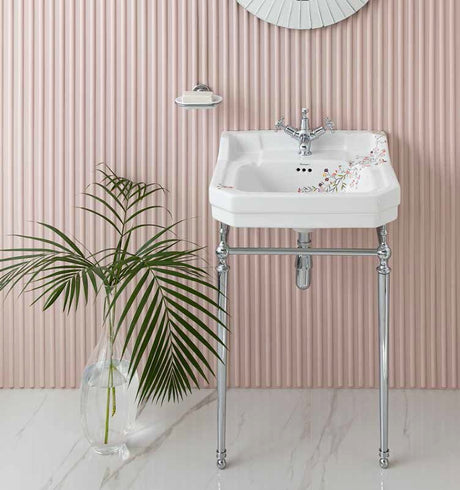 Burlington Bespoke Oriental 1 Taphole Blossom Edwardian Pedestal Basin 560 x 470mm - White - B41THBLOSS