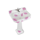 Burlington Bespoke Botanical 1 Taphole Edwardian Pedestal Basin 560 x 470mm - Pink - B41THBOTA
