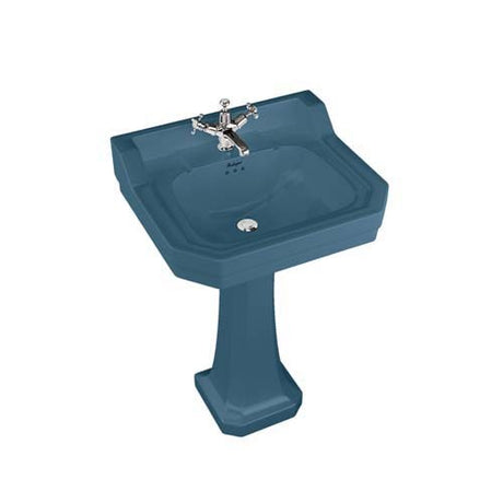 Burlington Bespoke Oriental Blossom 3 Tapholes Edwardian Pedestal Basin 560 x 470mm - Blue - B43THBLUE