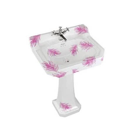 Burlington Bespoke Botanical 1 Taphole Edwardian Pedestal Basin 610 x 505mm - Pink - B51THBOTA