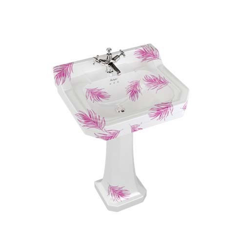 Burlington Bespoke Botanical 1 Taphole Edwardian Pedestal Basin 610 x 505mm - Pink - B51THBOTA