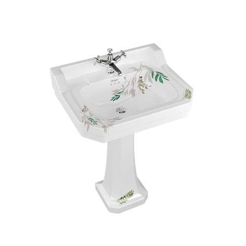 Burlington Bespoke Spring Forest 2 Tapholes Edwardian Pedestal Basin 610 x 505mm - White - B52THFORE