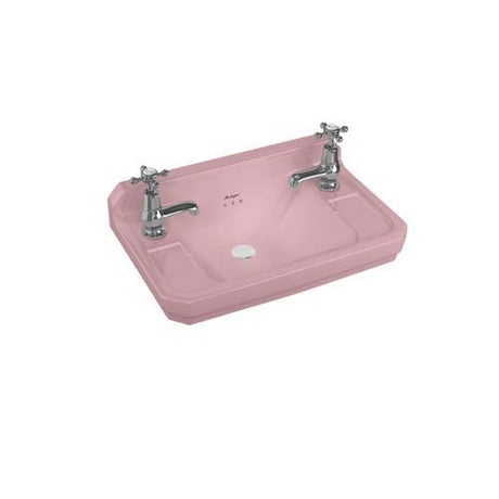 Burlington Bespoke Confetti 2 Tapholes Edwardian Cloakroom Pedestal Basin 512mm - Pink - B82THPINK