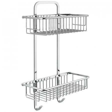 Vado Basket Large rectangular double wall mounted chrome shower caddy with two baskets and hooks