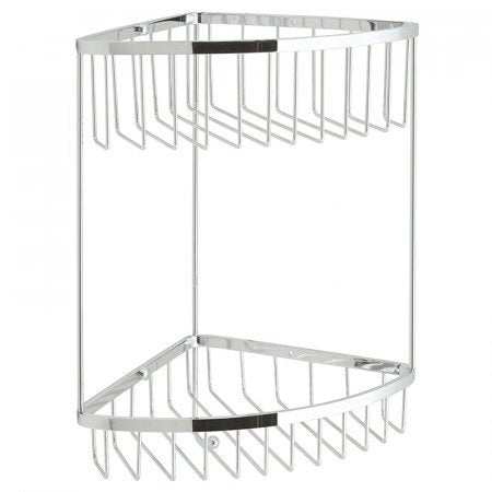 Vado Basket Large double triangular chrome corner basket with integral hook wall mounted bathroom accessory