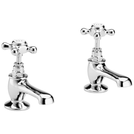 Bayswater Crosshead Deck Mounted 2 Tap Hole Hex Basin Taps - Chrome/White - BAYT101
