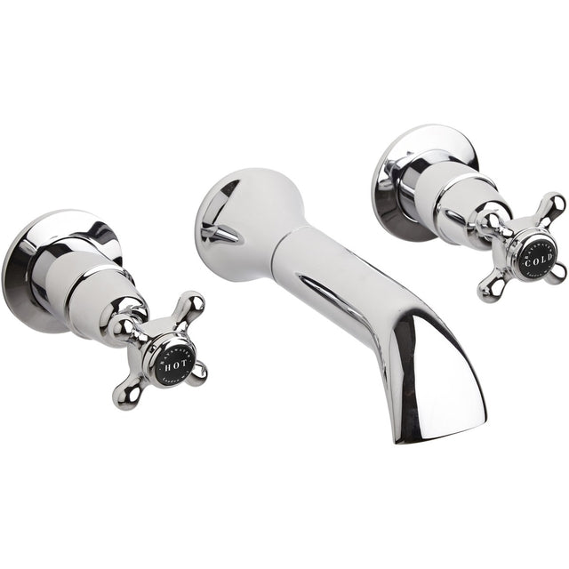 Bayswater Crosshead Dome 3-Hole Wall Mounted Bath Filler Tap - Black/Chrome - BAYT249