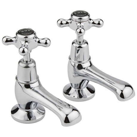 Bayswater Crosshead Dome Basin Taps Pair - Black/Chrome - BAYT241