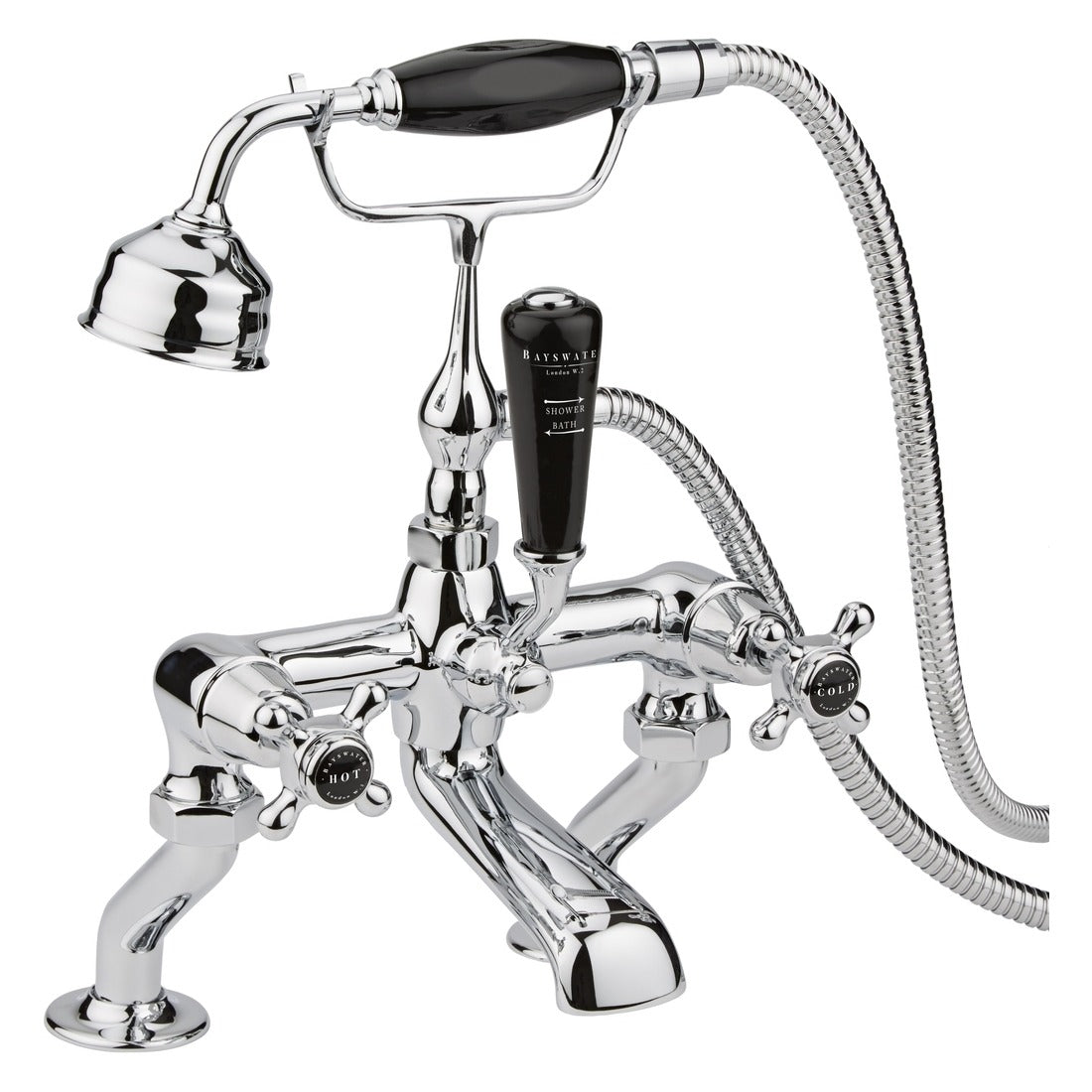 Bayswater Crosshead Dome Pillar Mounted Bath Shower Mixer Tap - Black/Chrome - BAYT244