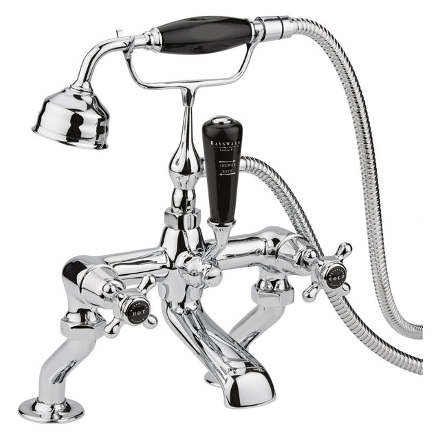 Bayswater Crosshead Dome Pillar Mounted Bath Shower Mixer Tap - Black/Chrome - BAYT244