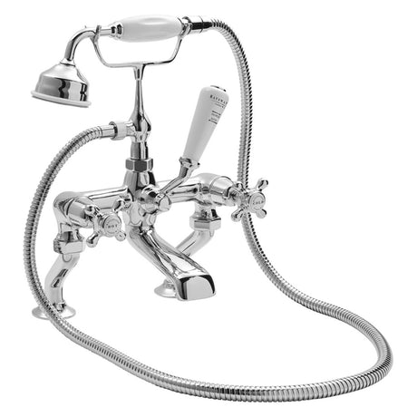 Bayswater Crosshead Dome Pillar Mounted Bath Shower Mixer Tap - White/Chrome - BAYT204
