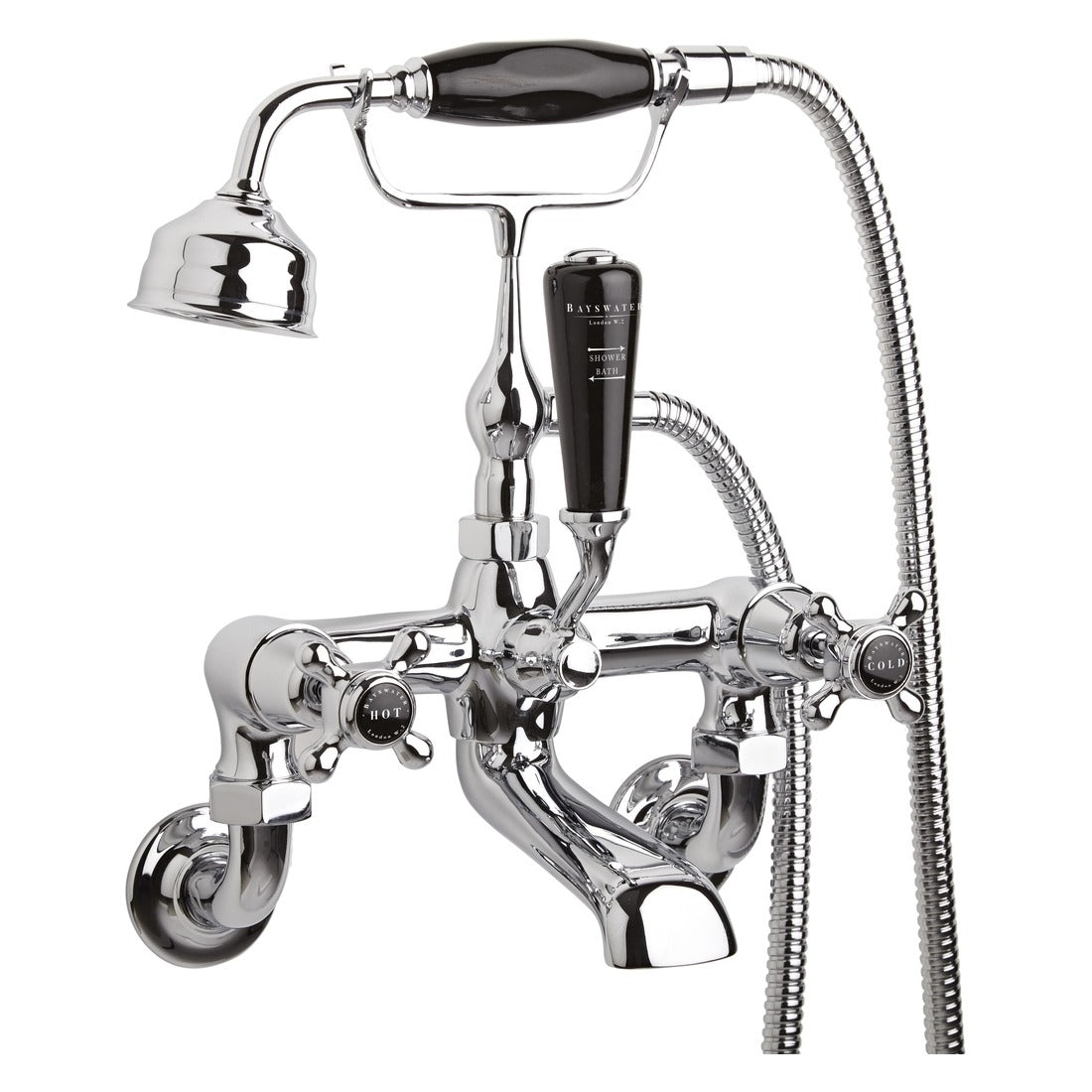 Bayswater Crosshead Dome Wall Mounted Bath Shower Mixer Tap - Black/Chrome - BAYT250