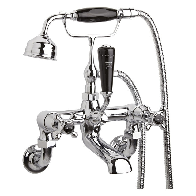 Bayswater Crosshead Dome Wall Mounted Bath Shower Mixer Tap - Black/Chrome - BAYT250