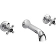Bayswater Crosshead Dome white and chrome wall-mounted bath shower mixer tap with hot and cold crosshead handles and curved spout