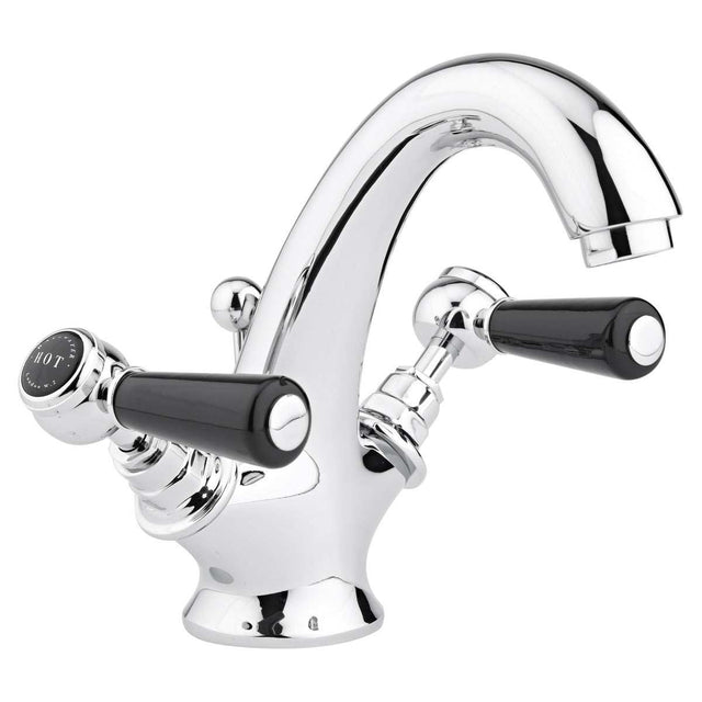 Bayswater Crosshead Hex white and chrome 3-hole basin mixer tap with traditional crosshead handles and hexagonal collars
