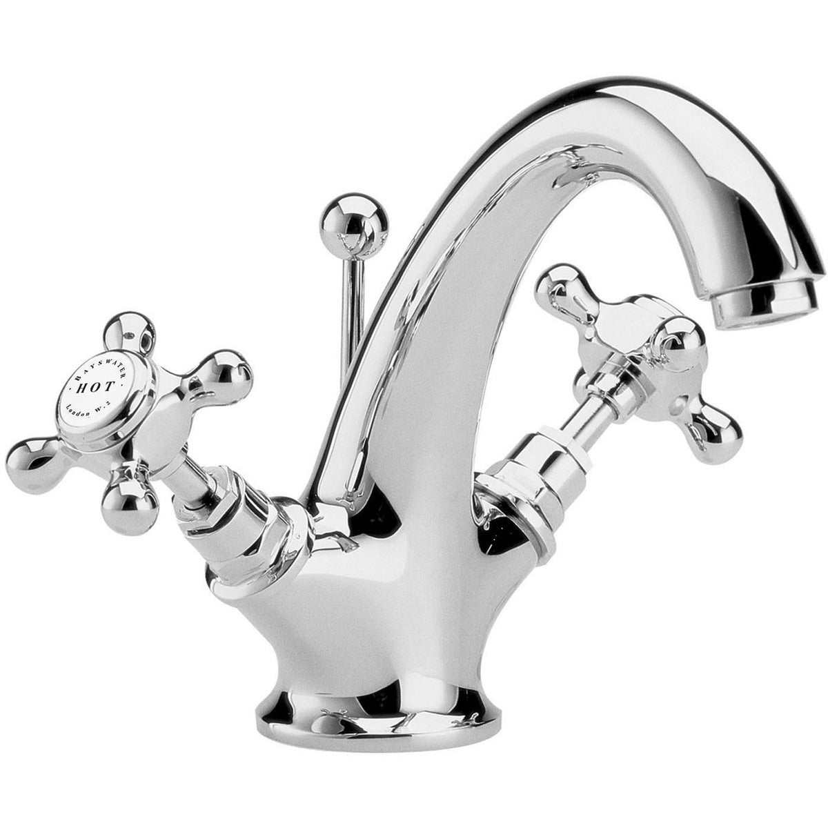 Bayswater Crosshead Hex Mono Basin Mixer Tap - White/Chrome - BAYT105