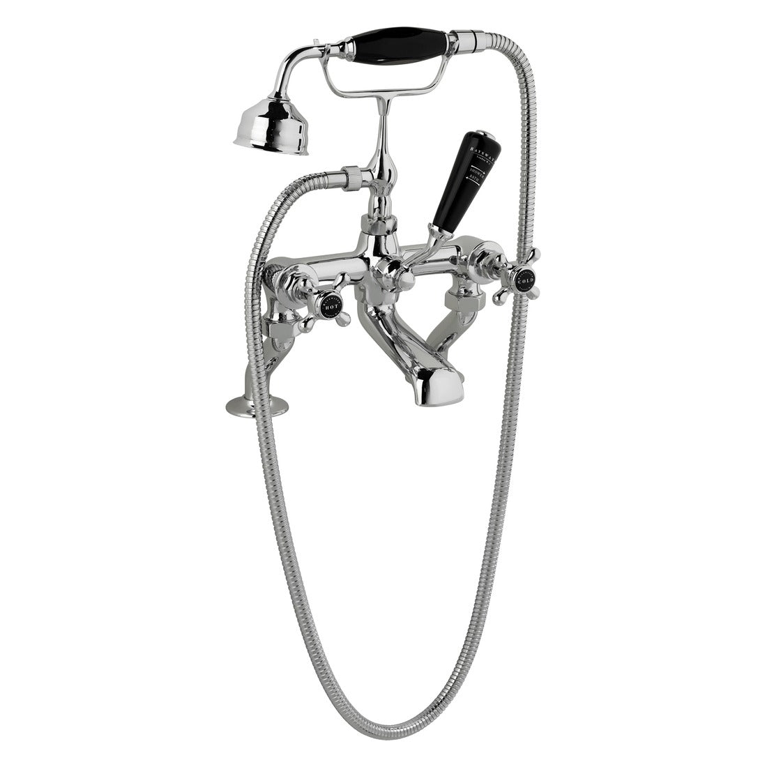 Bayswater Crosshead Hex Pillar Mounted Bath Shower Mixer Tap - Black/Chrome - BAYT144