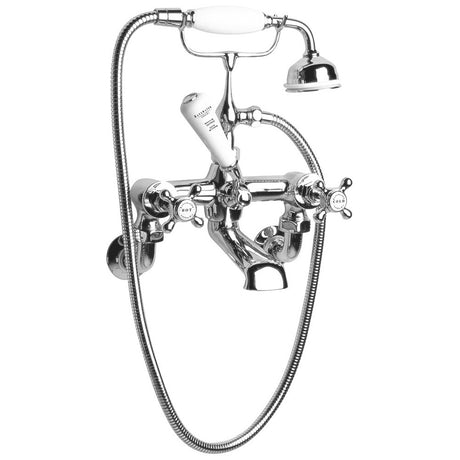 Bayswater Crosshead Hex Wall Mounted Bath Shower Mixer Tap - White/Chrome - BAYT110