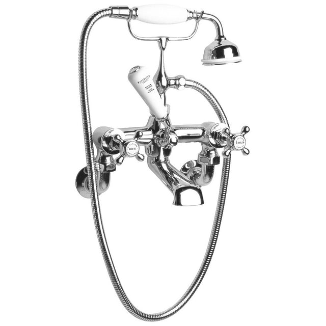 Bayswater Crosshead Hex Wall Mounted Bath Shower Mixer Tap - White/Chrome - BAYT110
