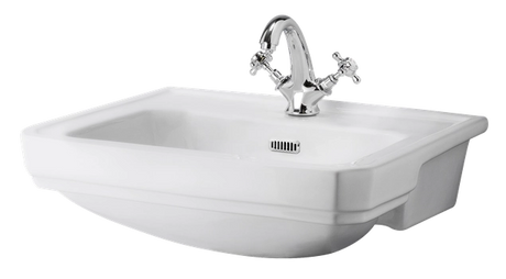 Bayswater Fitzroy 2 Tap Hole Semi Recessed Basin 560mm Wide - White - BAYC025