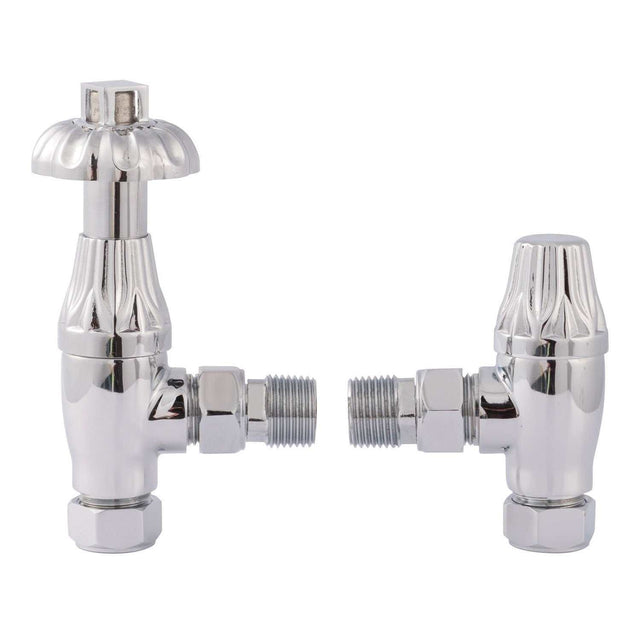 Bayswater Fluted Angled Thermostatic Radiator Valves Lockshield Pair - Chrome - BAYV105