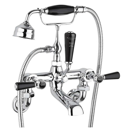 Bayswater Lever Dome black and chrome wall mounted bath shower mixer tap with handset and lever handles