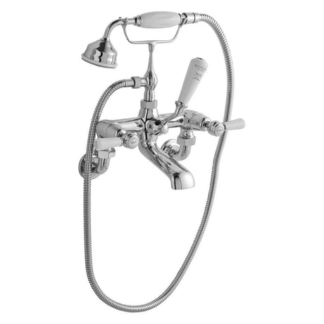 Bayswater Lever Dome wall-mounted white and chrome bath shower mixer tap with handset and hose