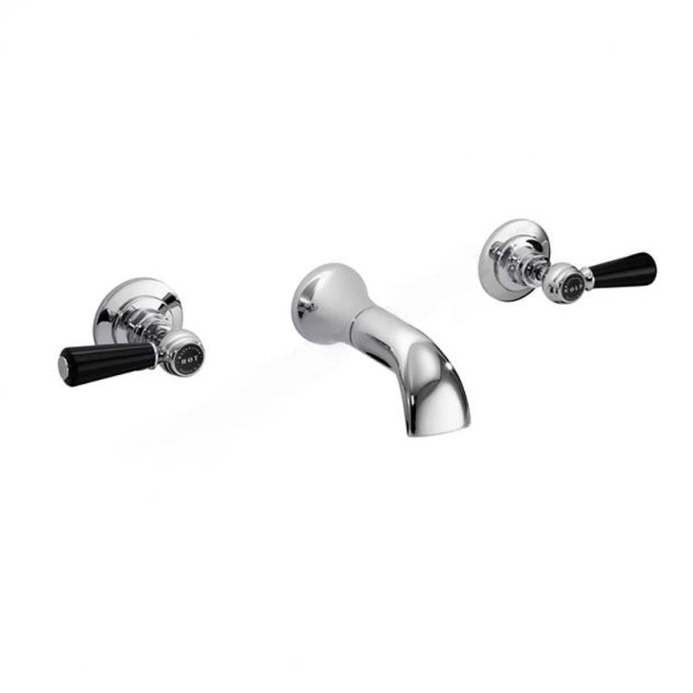 Bayswater Lever Hex Collar 3 Hole Basin Mixer Tap Lever Wall Mounted - Black/Chrome - BAYT452