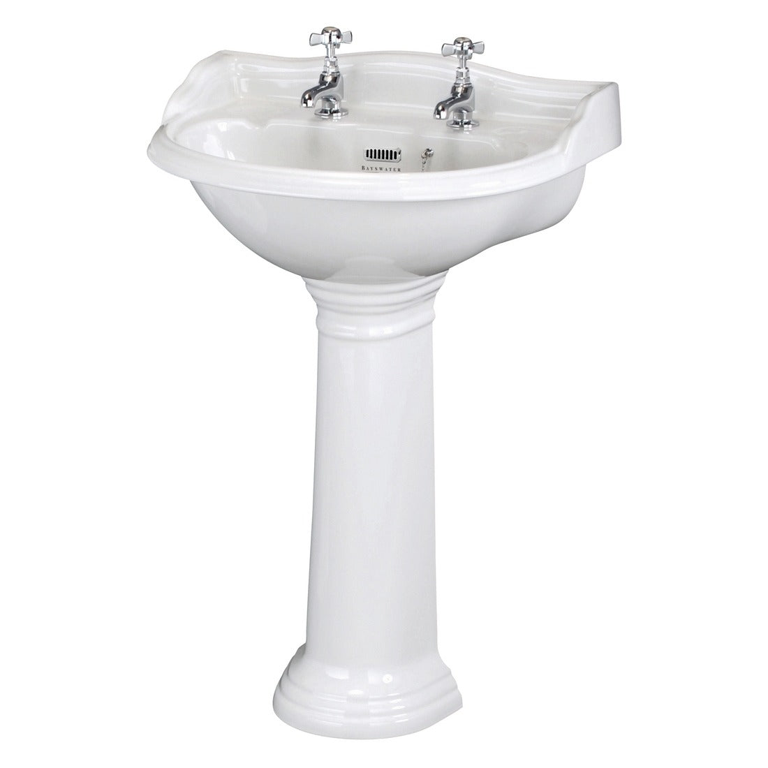 Bayswater Porchester 2 Tap Holes Pedestal Basin 600mm  - White - BAYC104