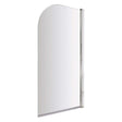 Bayswater Radius 1435mm x 790mm curved bath screen with 6mm clear safety glass and chrome hinge profile, reversible design for shower conversion.