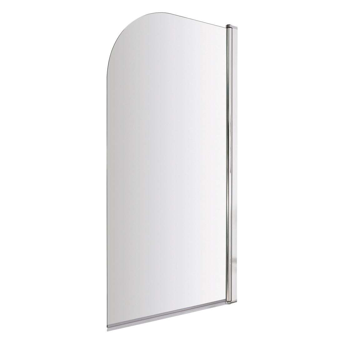 Bayswater Radius 1435mm x 790mm curved bath screen with 6mm clear safety glass and chrome hinge profile, reversible design for shower conversion.