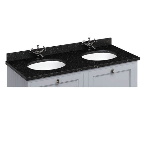 Burlington Minerva Black Granite Worktop with 2 Integrated Basins - 130cm - BB12