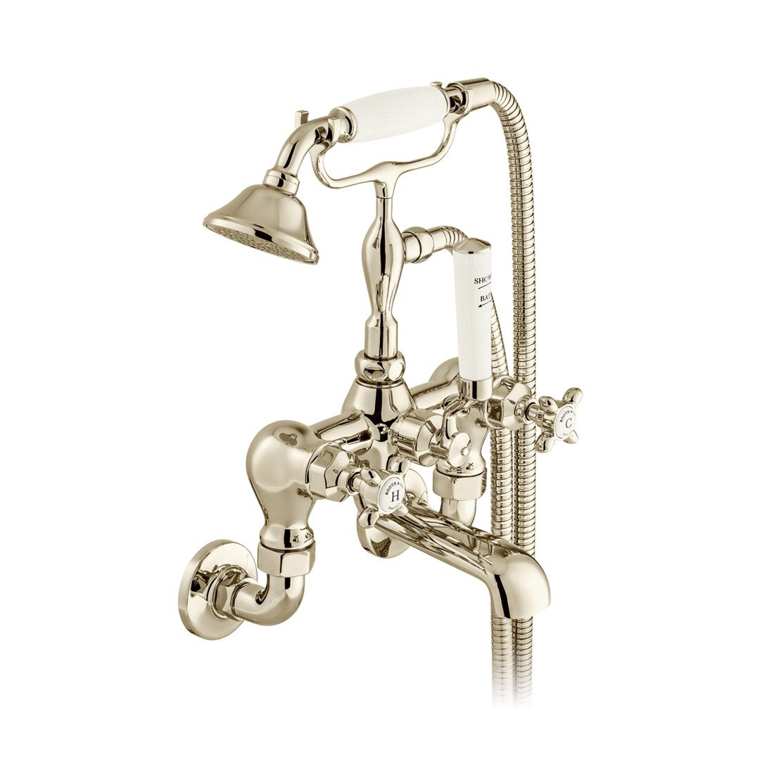Vado Axbridge Wall Mounted Cross Handles Bath Mixer Tap With Shower Kit - Bright Nickel - BC-AXB-120-BN