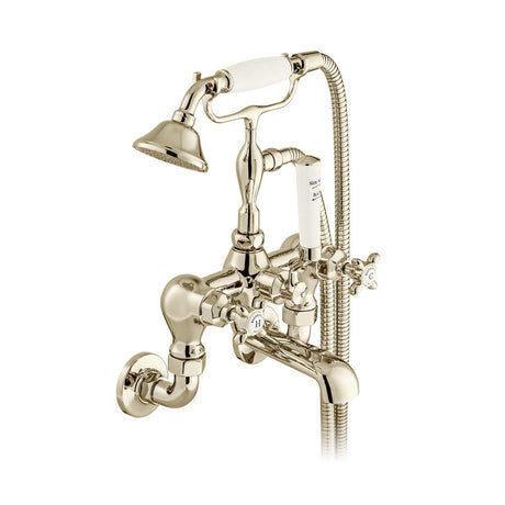 Vado Axbridge Wall Mounted Cross Handles Bath Mixer Tap With Shower Kit - Bright Nickel - BC-AXB-120-BN