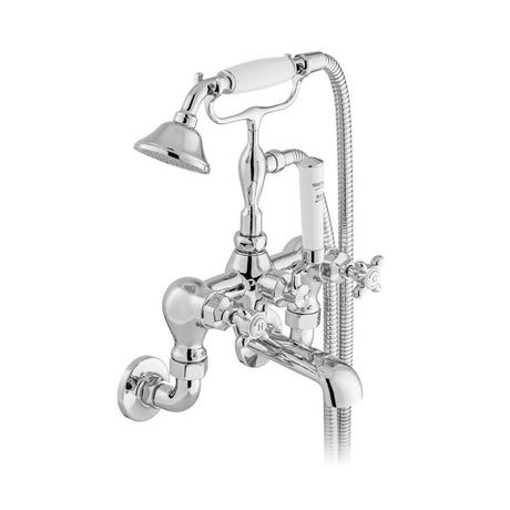 Vado Axbridge Wall Mounted Cross Handles Bath Mixer Tap With Shower Kit - Polished Chrome - BC-AXB-120-CP
