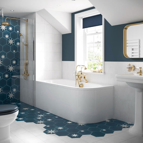 BC Designs Amerina Solidblue Right Handed Curved Bath Panel 1650mm Wide  - White - BAIP023R