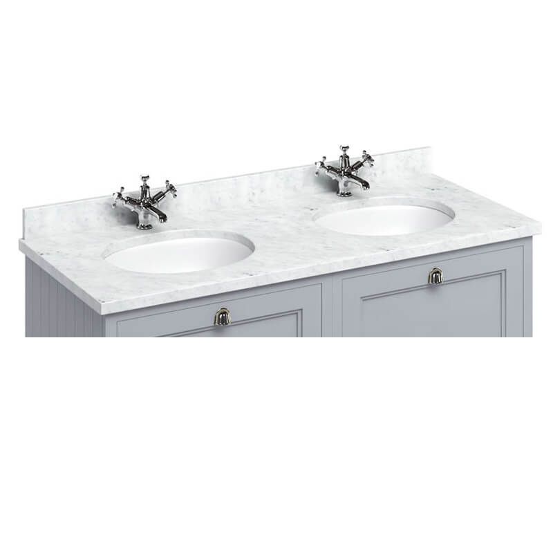 Burlington Minerva White Carrara Marble Worktop with 2 Integrated Basins 130cm - BC12