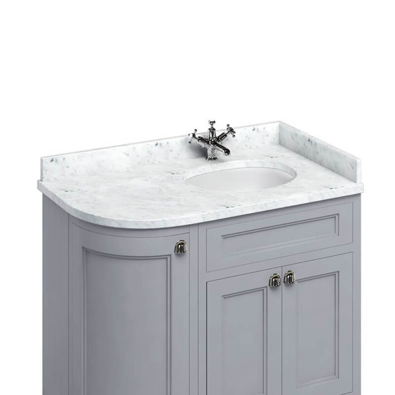 Burlington Minerva White Carrara Marble Curved Worktop with Integrated Basin Right Hand 100cm - BC98R