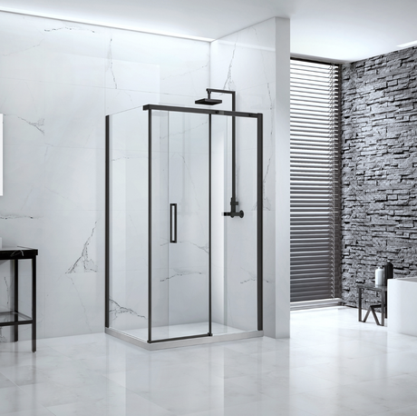 Aquaglass Onyx 1200mm 8mm Black Framed Sliding Door - BE866810