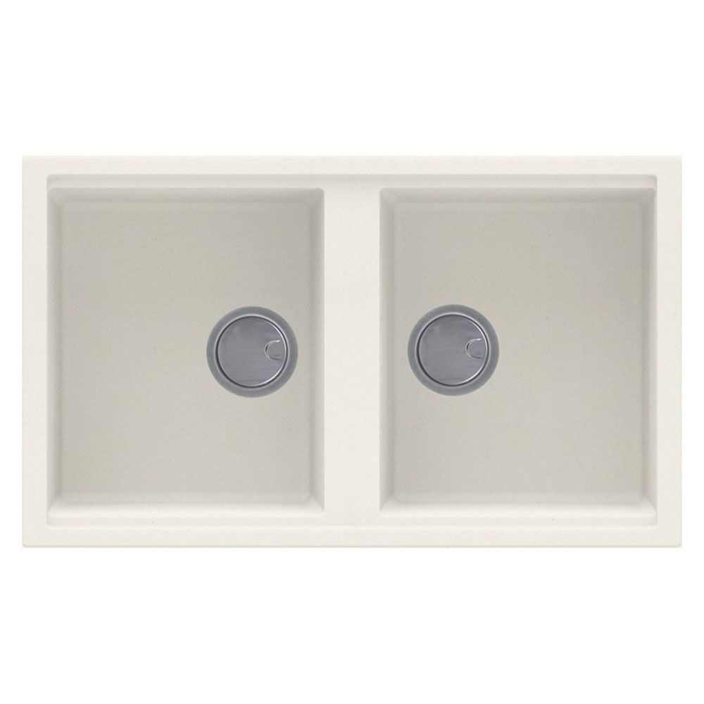 Reginox Elleci Granite Best 450 cream two bowl kitchen sink with integrated drain covers and impact-resistant granite surface