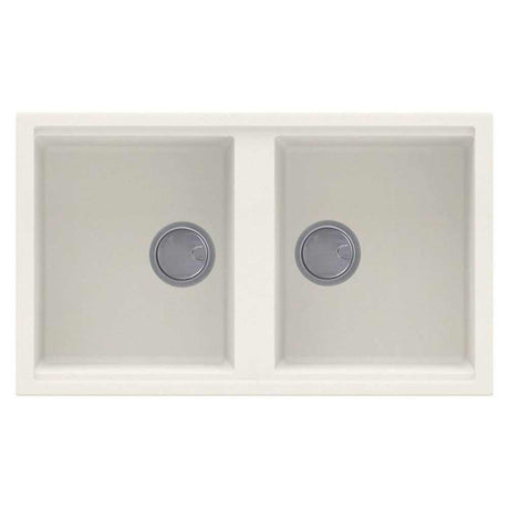Reginox Elleci Granite Best 450 cream two bowl kitchen sink with integrated drain covers and impact-resistant granite surface