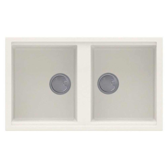 Reginox Elleci Granite Best 450 cream two bowl kitchen sink with integrated drain covers and impact-resistant granite surface