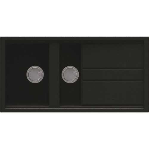 Reginox Elleci Granite black 1.5 bowl reversible kitchen sink with wide draining area and metal basket strainers