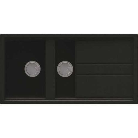 Reginox Elleci Granite black 1.5 bowl reversible kitchen sink with wide draining area and metal basket strainers