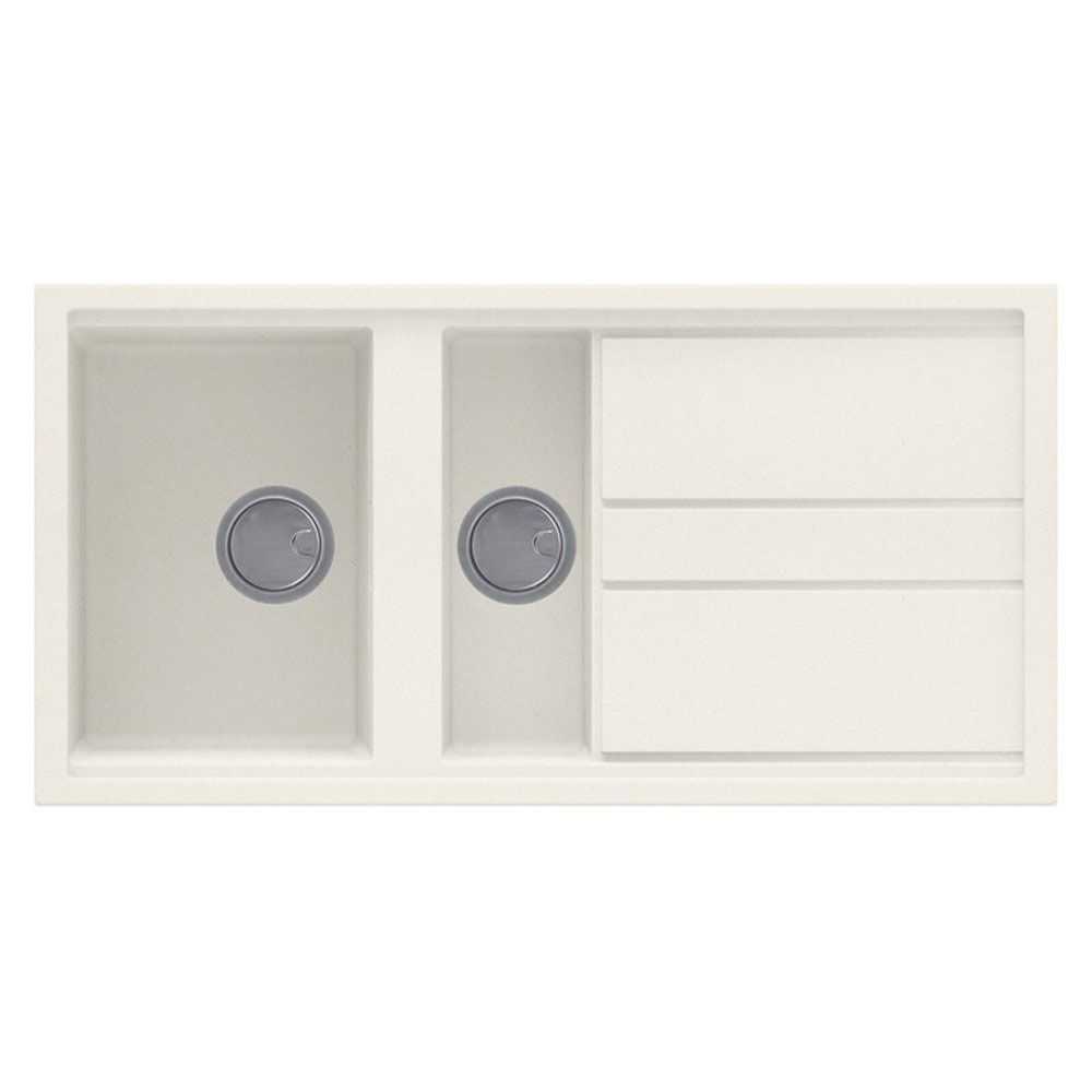 Reginox Elleci Granite reversible cream 1.5 bowl kitchen sink with drain space and integrated covers